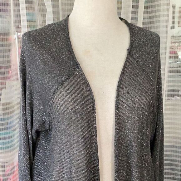 NWT Catherines Silver Lurex Gray Open Front Cardigan Sweater Women’s 0X 14W/16W - Picture 2 of 10